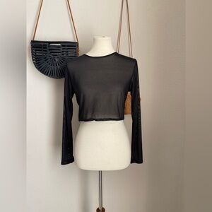 Body Rage Sexy Black Sheer Long Sleeve Top, Size Large/XL